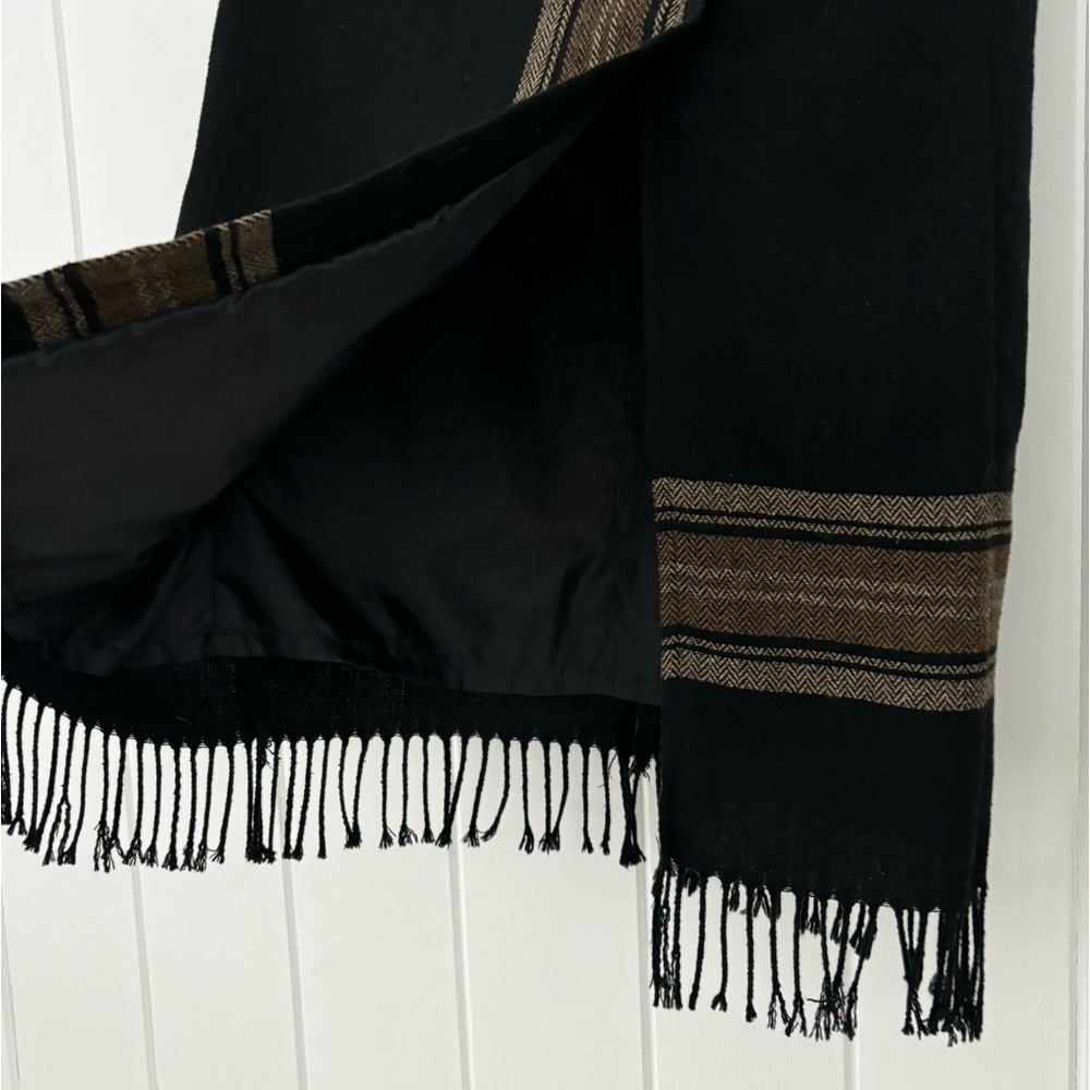Vintage Dressbarn Wrap Skirt Plaid Fringe Wool Blend Black Brown Western Maxi - Picture 7 of 14